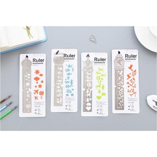 4PCS /SET Creative Stationery 4 Styles Hollow Metal Bookmark Ruler Drawing Templete For Kids Student Gift School Supplies