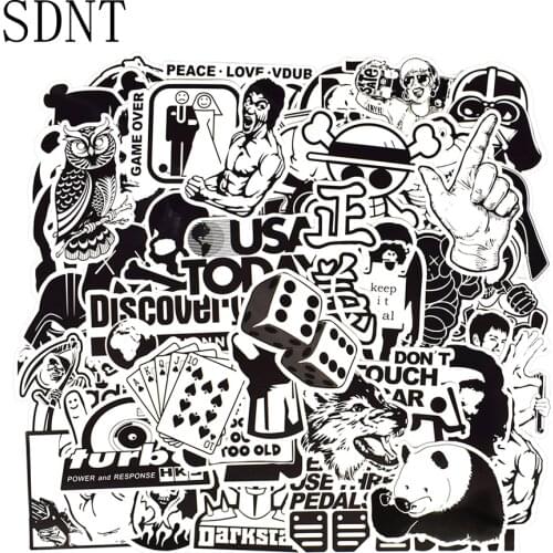 50 PCS Black and White Random Stickers Cartoon Graffiti JDM Funny Decal Stickers for Laptop Bike Skateboard Suitcase Car Vinyl