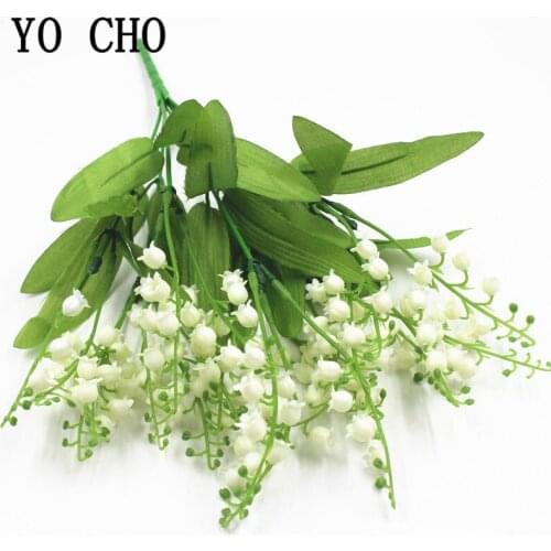7 Branch Artificial Lily Valley Bunch Plastic White Lily Flowers Table Home Garden Bridal Fake Flowers Bouquet Home Fall Decor