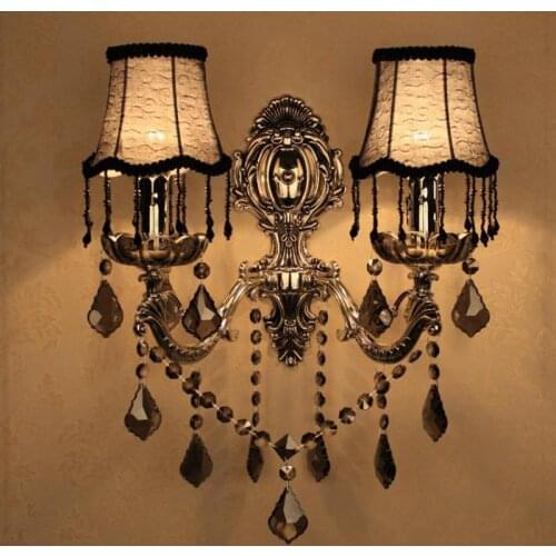 2 arms Bar Cafe Antique wall Lamps Hallway Vintage silver Led Wall lights & lighting Bedroom Crystal Wall fixture E14 Arandela