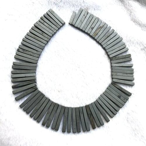 Natural Hematite Long Blade Beads,Long strip Stone Beads 5x5x35mm,Necklace Beads,Jewelry DIY Finding,Top Drilled,1strings of 74