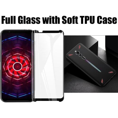 ZTE nubia Red Magic 3 3S Black Soft TPU Case with Full Coverage Tempered Glass For ZTE nubia Red Magic 3 3S NX629J NX619J 6.65"