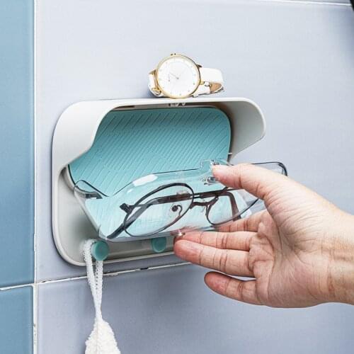 Punch-free glasses storage box toilet rack wall hanging bathroom waterproof with lid hook finishing bath towel storage