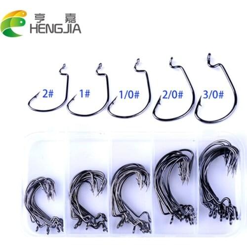 Hengjia 50pcs offeset fishhooks high carbon steel barbed single hooks soft fishing lures jigs pesca fishing tackles