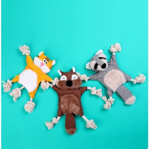 Pet Dog Squeaky Sound Toy No Fill Non-toxic Linen Cotton Rope Bite Chew Raccoon Squirrel Toy Suitable Small Medium-Sized Dogs