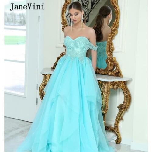 JaneVini Luxury Dubai Arabic Long Prom Dresses 2020 New Design Sweetheart Lace Beading A Line Tulle Women Party Dress Customize