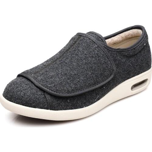 Mens Winter Autumn Fur and Cushioned Add Wool Warm Diabetics Shoe for Diabetes Patients Soft Breathable Anti-Slip Sneaker