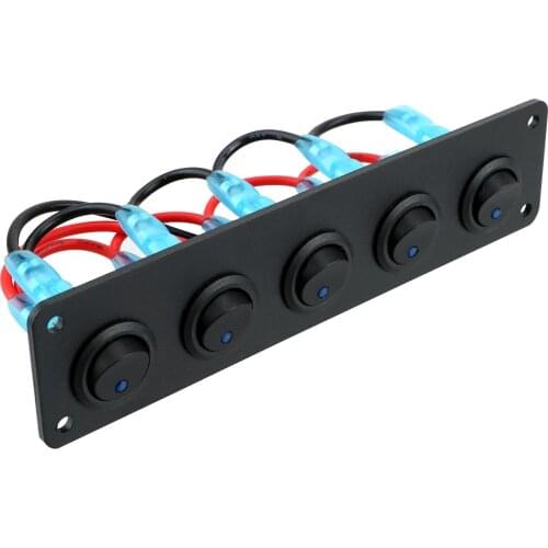 Round Dash Rocker Toggle Switch Panel for RV Boat Yacht MarineCar Marine Blue LED 12-24V 5 Gang Waterproof Outlet Combination