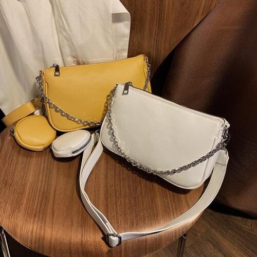 Fashion Chains Women Shoulder Bags Designer Handbag PU Leather Crossbody Underarm Bag Mini Small Purse Female White Clutch 2 Set
