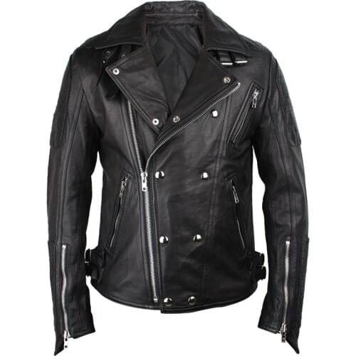 Mens Genuine Leather Jacket Vegetable Tanned Sheepskin Oblique Zipper Personality Motorcycle Genuine Leather Coat