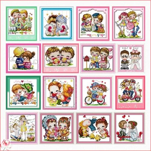 Sweethearts Together Forever Series Cross-Stitch Sets Printed Embroidery Kits Handmade Decoration Stamped 14CT 11CT Fabric Gift