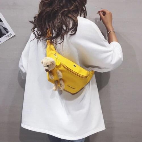 New Casual Cute Waist Bag Fresh Sweet Canvas Mini Chest Bag Fashion Simple Female Bag Trend Cartoon Bear Student Bag Purse