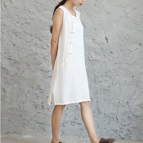 New arrival summer vest dresses cotton and linen womens clothing retro one piece dress Chinese plate buckle dress female gown