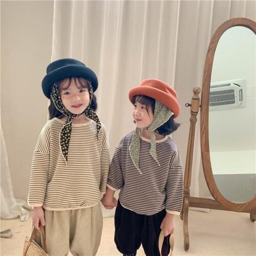 Autumn unisex casual striped long sleeve sweatshirts 2021 kids cotton all-match pullovers