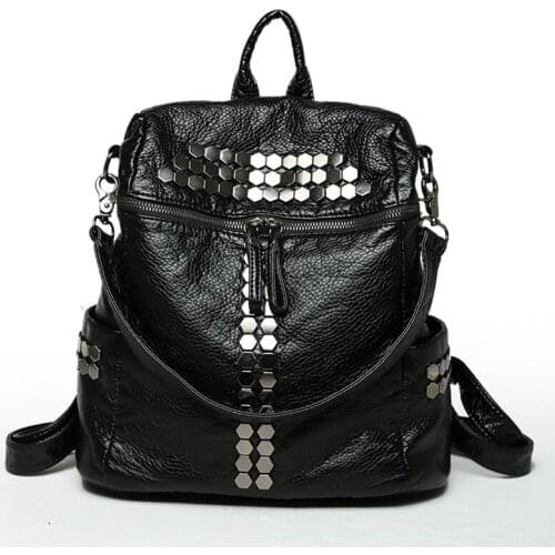 Rivet School Bags for Teenagers Girls Casual Soft Washed Leather Women Backpack Travel Backpacks Bags Female Shoulder Bag Mochi