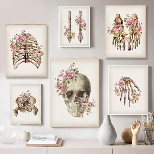 Self-adhesive Wall Sticker Skeleton Anatomy Poster Skull Spine Medical Wall Art Print Abstract Picture Clinic Home Decoration