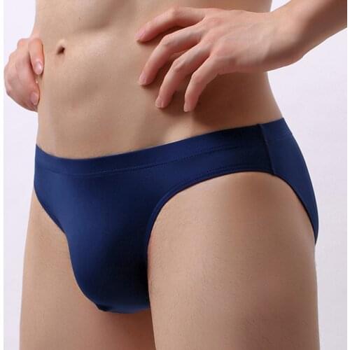 Sexy Gay Underwear Men Seamless Ice Silk Briefs Shorts Man Solid Semi-transparent Pouch Underpants Cueca masculina ropa S-XL