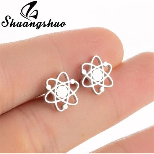 Shuangshuo Stainless Steel Earring Geometry Charms Atom Chemistry Shape Earrings Statement Jewelry for Women Men Graduation Gift