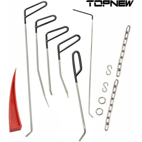 DENT REMOVAL RODS TOOLS DENT REPAIR KIT 6 PCS ROD HOOK C PUSH HOOKS RED WEDGES IRON CHAIN