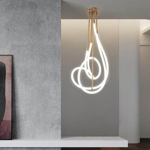 Creative Geometric Lines Nordic Restaurant LED Lamp Art Chandelier Living Room Bedroom Study Shop Note Ring LED Lighting PA0699