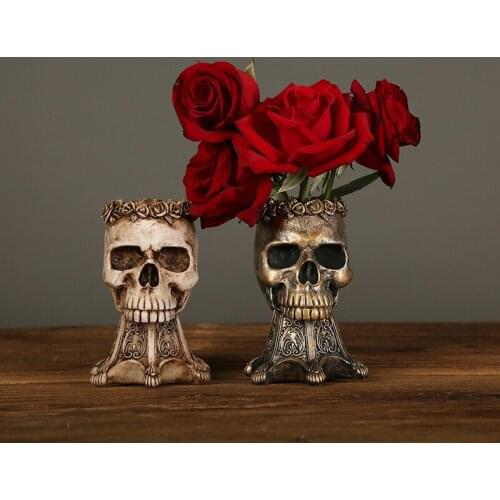 WEILEAD Resin Horror Skull Vase Retro Creative Figurines For Interior Halloween Gift Home Decoration Accessories Flower pots