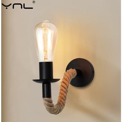 Hemp Rope Wall Lamp Vintage Retro Wall Light Nordic Modern Bedroom Liveing Room Indoor Lighting E27 85-265V For Home