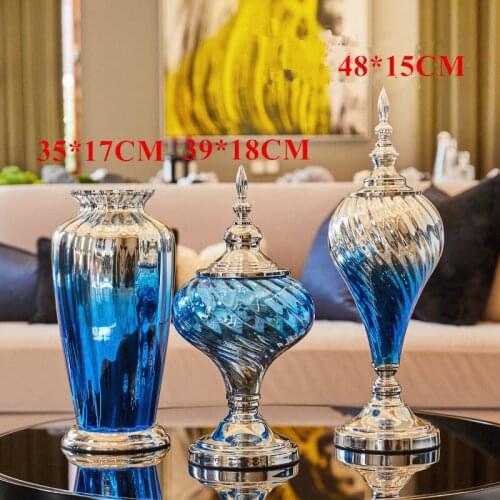 High End European Decoration Glass Craft Living Room Flower Arrangement Figurines Wedding Home Decoration Flower Glass Vase Gift
