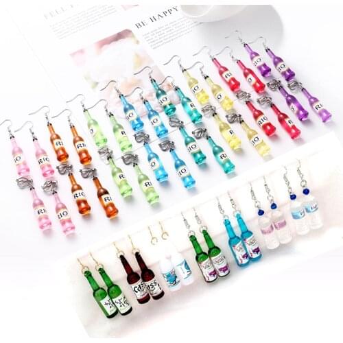 New Korean version of creative fashion mineral water bottle simulation pendant earrings cute handmade earrings ladies jewelry