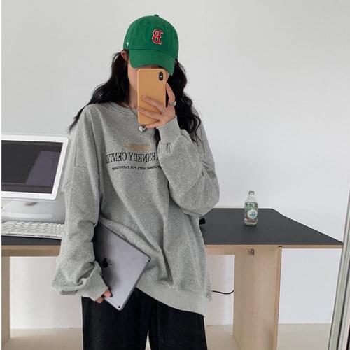 Womens Hoodies Pullover O Neck Letters Pattern Cotton Oversize Loose Tops Wholesale 2021 Autumn Fashion Casual Lady Clothing