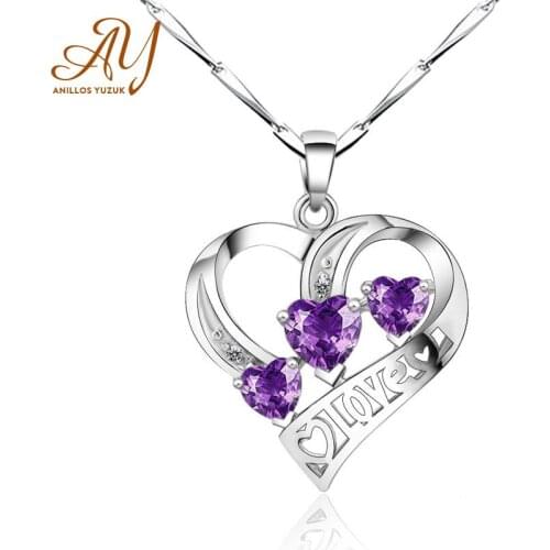 Hot Sale 925 Silver Crystal Heart Necklace Pendant For Women Blue Romantic CZ Silver Chain Pendant Necklaces Wedding Jewelry