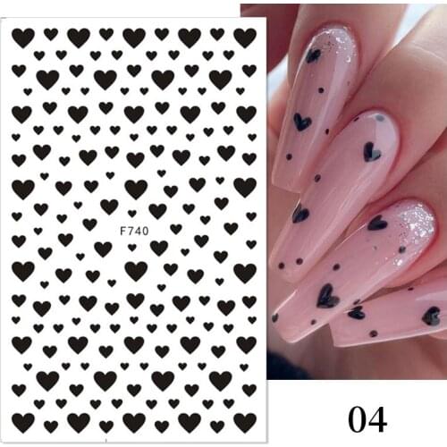 1PC Love Heart Designs 3D Nail Sticker Valentiness Day Black Red Transfer Decals Slider Gifts For Nails Decoration Manicures