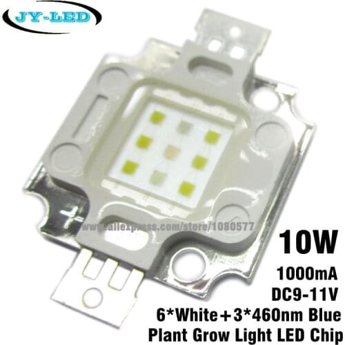 2pcs 10W LED Plant Grow Light Chip, 1000mA DC9-11V 45mil 6 White 3 Blue Golden Wire Copper Stent Light Source