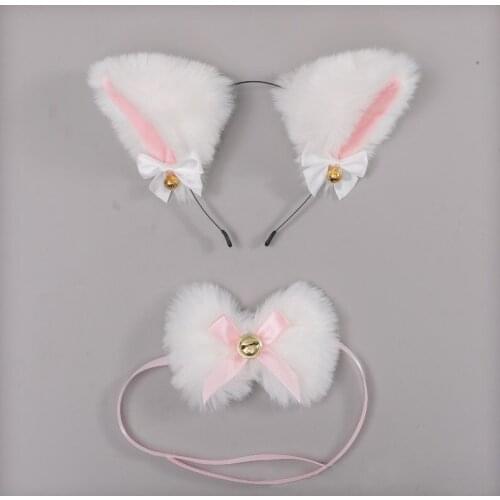 2Pcs 6 Styles Bowknot Bell Lace Choker Plush Cat Maid Ears Hairband Set Kawaii Gothic Lolita Girls Head Decoration