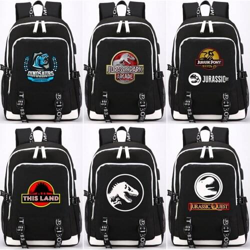 2021 Jurassic Dinosaurs Skull USB Headphone Jack Boy Girl School Bag Women Bagpack Teenagers Canvas Men Backpack Packsack