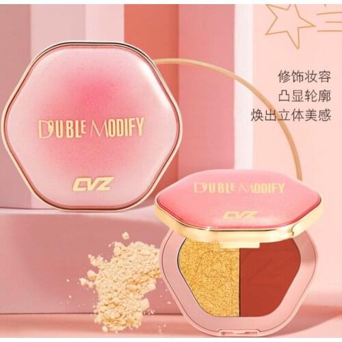 2021two-color blush high-gloss all-in-one repair volume new product glitter diamond high-gloss mashed potato blush natural color