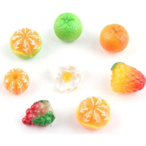 3D Fruit Resin Cabochons DIY Jewelry Accessories Material Kawaii Orange Grape Egg Lemon Button Patch Sticker Phone Shell 10pcs