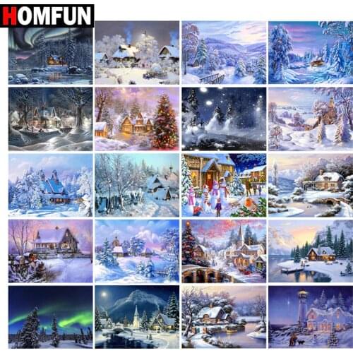 HOMFUN Diamond Embroidery "House snow east view" Pattern DIY 5D Diamond Painting Needlework Cross Stitch Full Drill Painting