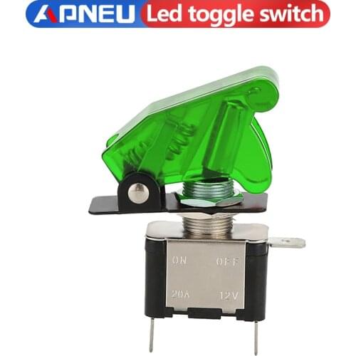 Auto Car Boat Truck 12V LED Toggle Switch Light Illuminated 3pin ON Off 20A with Safety Aircraft Flip Up Cover Guard Red Green