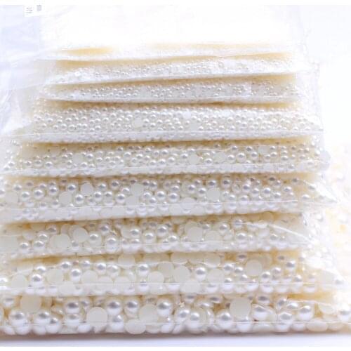 White/Ivory 1.5-20mm Big Bag Half Round Flatback Pearls Beads Glue On Resin Gems For Clothes Dresses DIY Jewelry Accessories