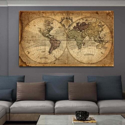 ART A Map Of The World Retro Old Pictures Canvas Paintings For Living Room Prints Home Wall Decoration Posters No Frame