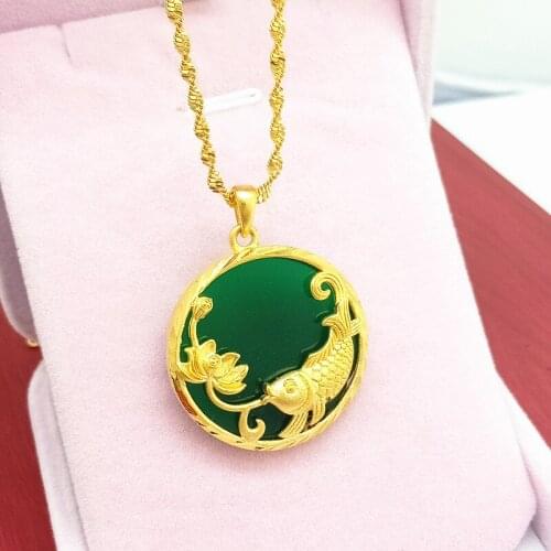Chinese Natural Jade Green Hand-carved Goldfish Safe Buckle Pendant Fashion Boutique Jewelry Necklace Popular Gift