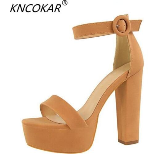 KNCOKAR 2018High heels with thick heels show slim heels sexy nightclub womens shoes waterproof platform toe belt buckle sandal