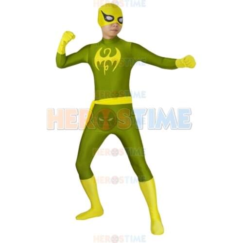 Iron Fist X-men Superhero Costume Dark Green Spandex Fullbody Zentai Suit Halloween Cosplay Costume for Male