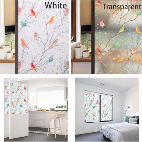 Matte Privacy Window Film Color Glass Film Non Sticky Sanding Bird Decoration Vinyl Glass Film Bathroom Door Sticker