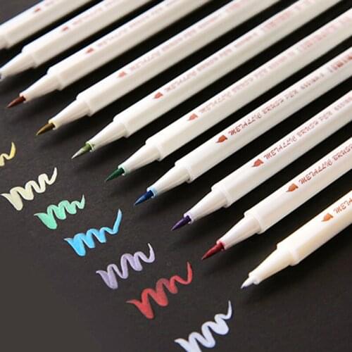 Metallic Marker Pen for school Brush Round Head Art set Drawing Office Supplies highlighter markers highlighters colores manga