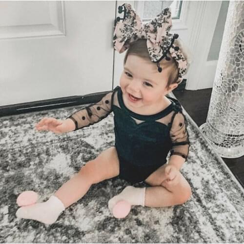 Pudcoco 0-18M Cute Newborn Infant Baby Girl Bodysuits Polka Dot Print Lace Solid Big Bow Bodysuit Jumpsuit Outfit Clothes