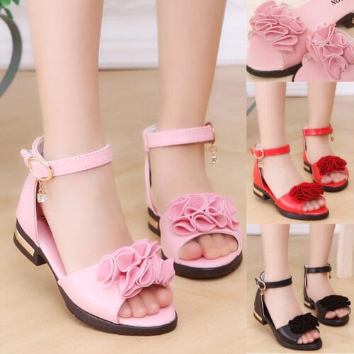 Fashion 2021 Beach ChildrenS Summe Shoe Princess Kids Dance Sandals Girls High Heels Flower Sandals