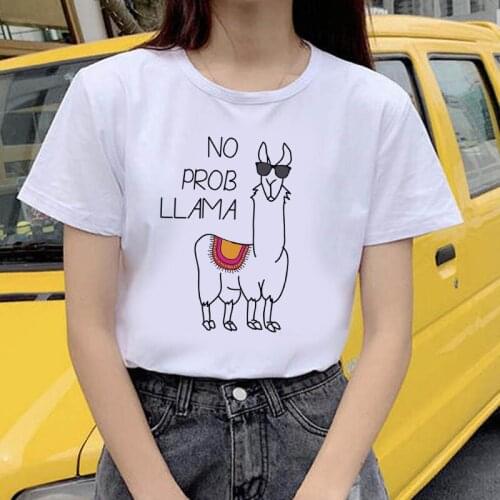Fashion Cartoon Women Tops Tee short-sleeved summer ladies top T-shirt women T-shirt Harajuku T-shirt Lovely alpaca Women Tshirt