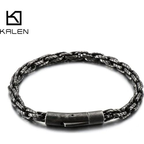6mm Retro Black Stainless Steel Link Chain Bracelet Men