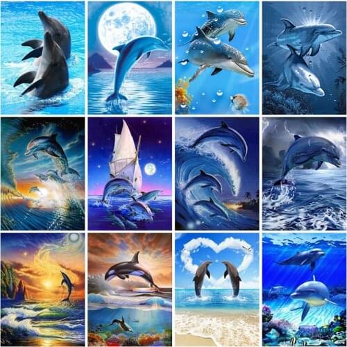 Diy Dolphin 5D Diamond Painting Full Square Drill Animal Diamond Embroidery Mosaic Cross Stitch Kit Wall Art Home Decor Gift